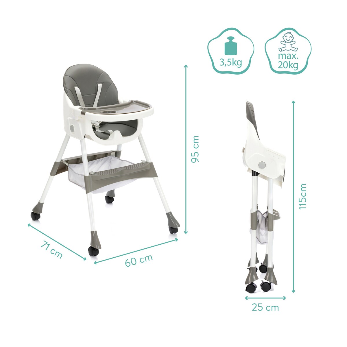 Detalj av Barnestol Finn sammenleggbar med oppbevaringskurv