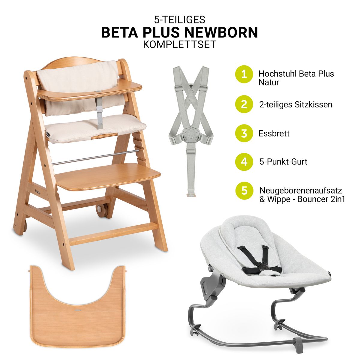 Barnestol sett Beta Plus Natural bakside med sikkerhetssele