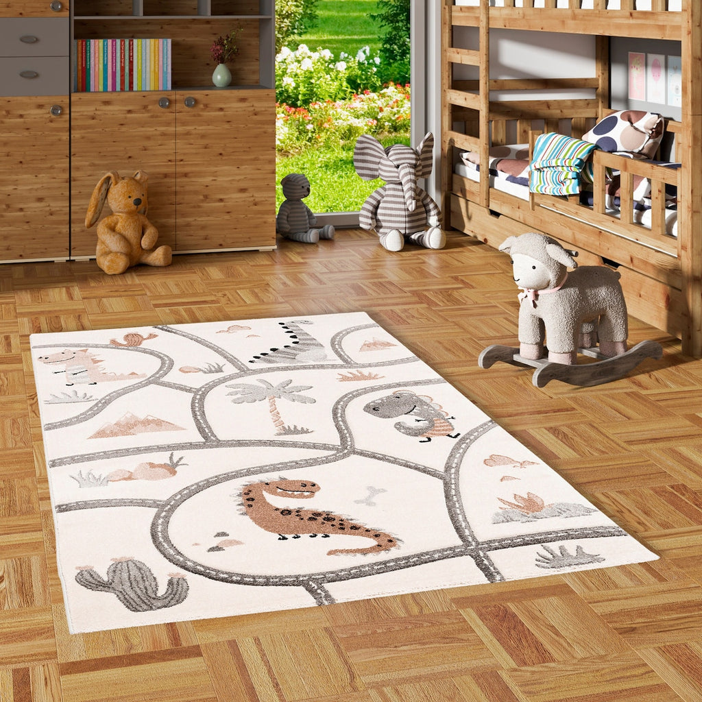 Barneteppe Maui Kids dino med veimotiv bakside