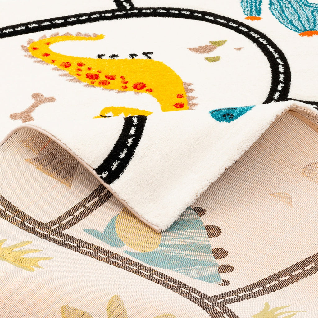 Barneteppe Maui Kids dino med veimotiv detalj av kant