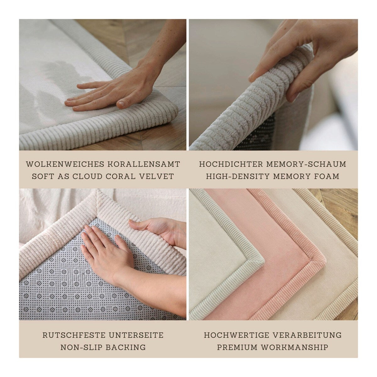 Barneteppe med memory-skum 120x170 cm korallfløyel montert på gulv