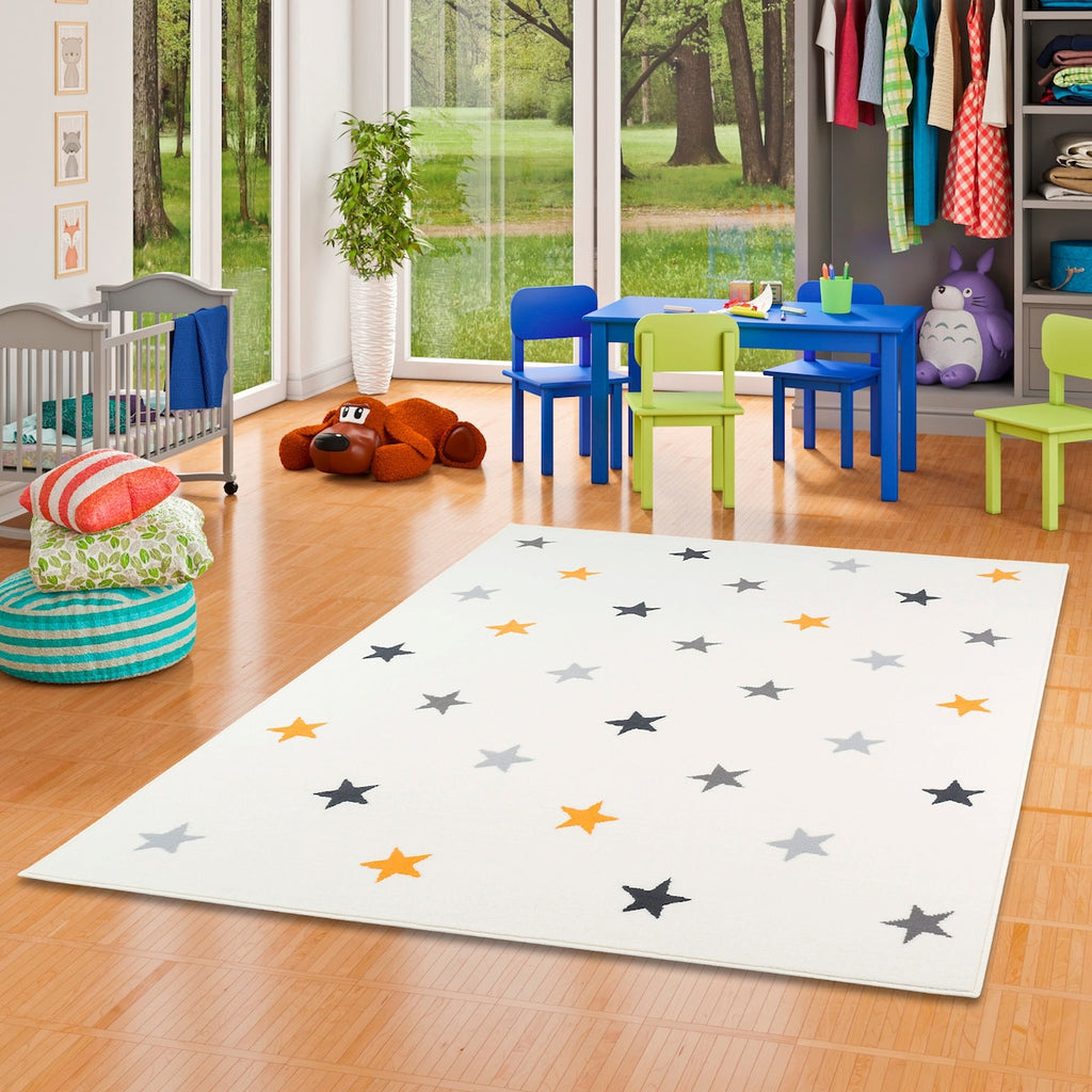 Barneteppe Trendline stjernemiks krem polypropylen bakside