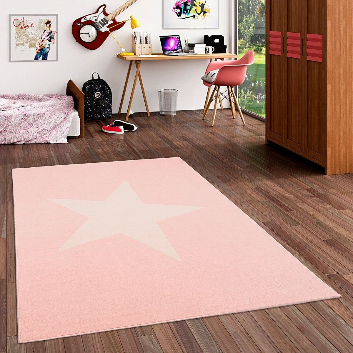 Barneteppe Trendline stjernemønster pastell bakside