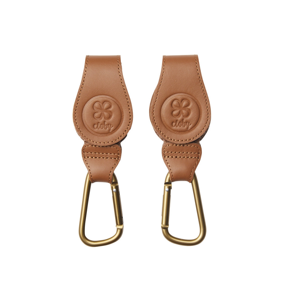 Barnevognkroker i lær 2-pack brun - Cloby for barnevogn