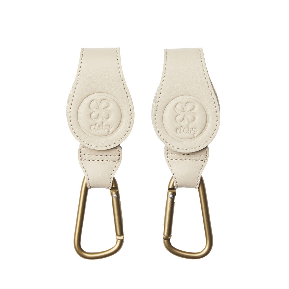 Barnevognkroker i lær 2-pack beige - Cloby montert på barnevogn
