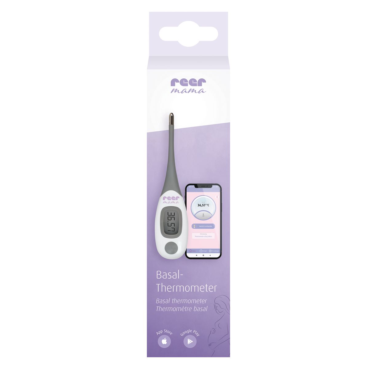 Nærbilde av skjerm med to desimalers måleverdi på Basaltermometer for eggløsning med app-tilkobling