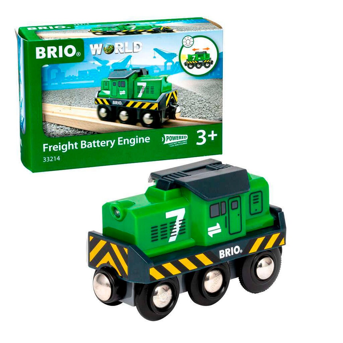 Batteridrevet fraktlokomotiv med lys, BRIO World forfra