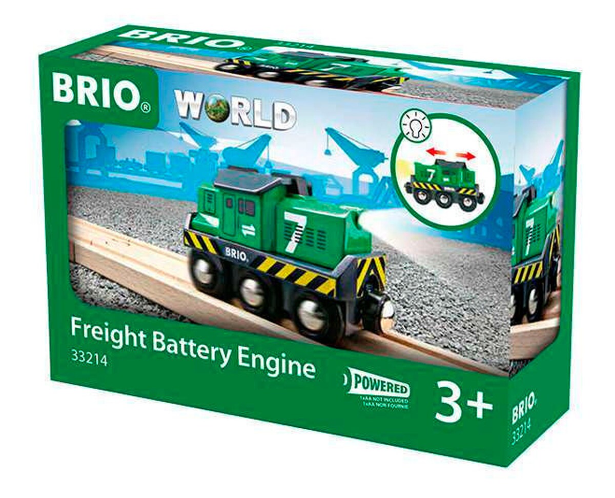 Batteridrevet fraktlokomotiv med lys, BRIO World detalj av frontlykt