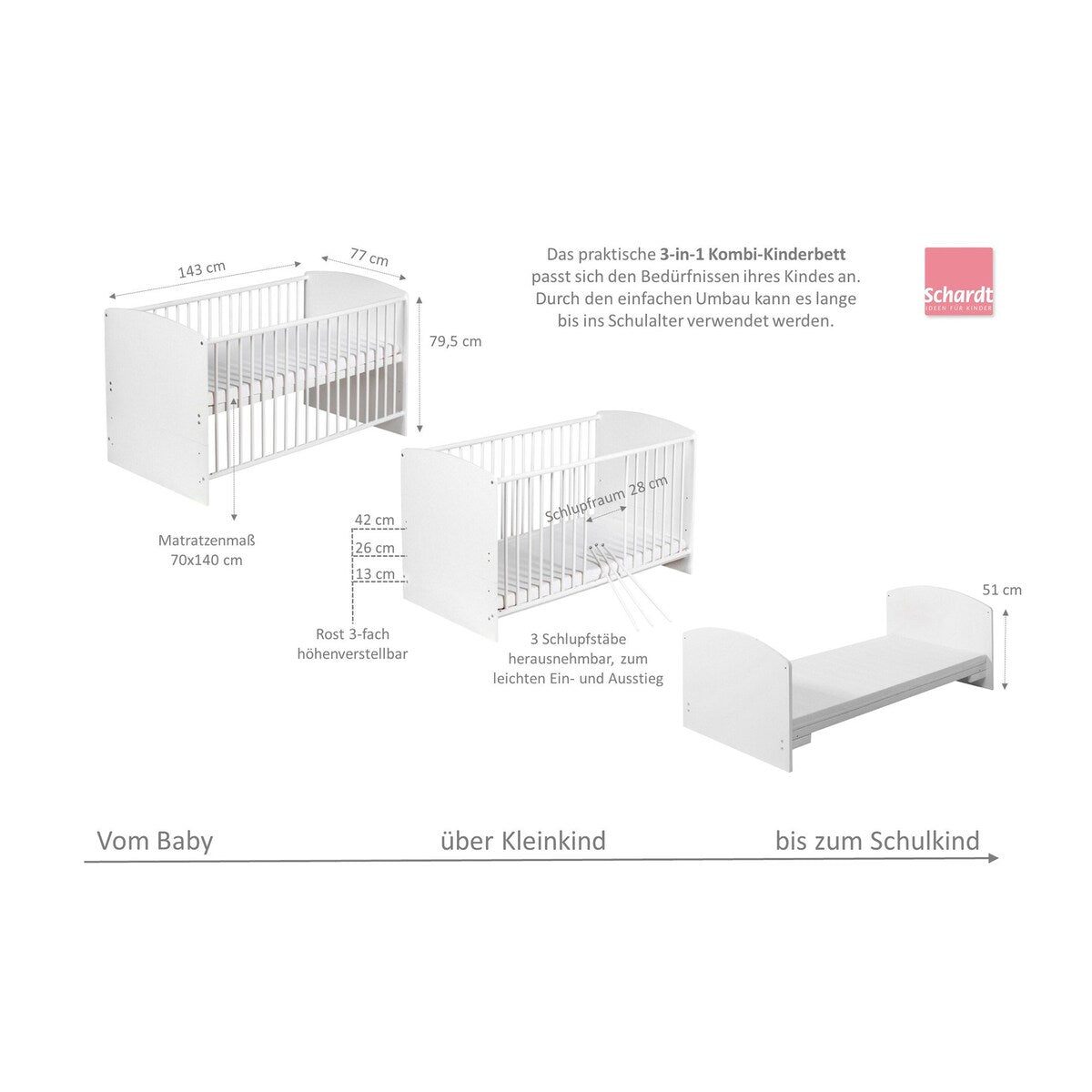 Sprinkelseng med komplett utstyr Classic White 70x140 cm - Schardt
