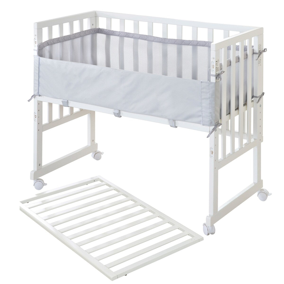 Bedside crib 3-i-1 med barriere roba Style grå 45x90 cm forfra