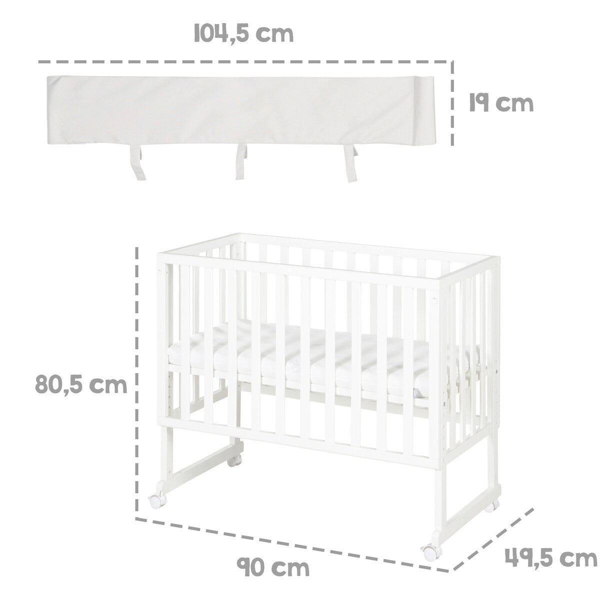 Bedside crib 3-i-1 med barriere roba Style grå 45x90 cm helhetsbilde
