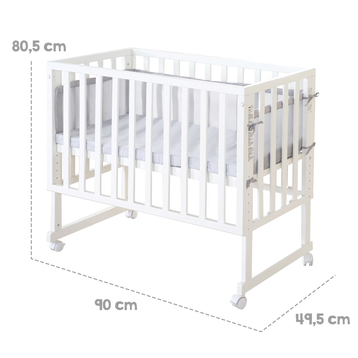 Bedside crib 3-i-1 med barriere roba Style grå 45x90 cm sammenfoldet