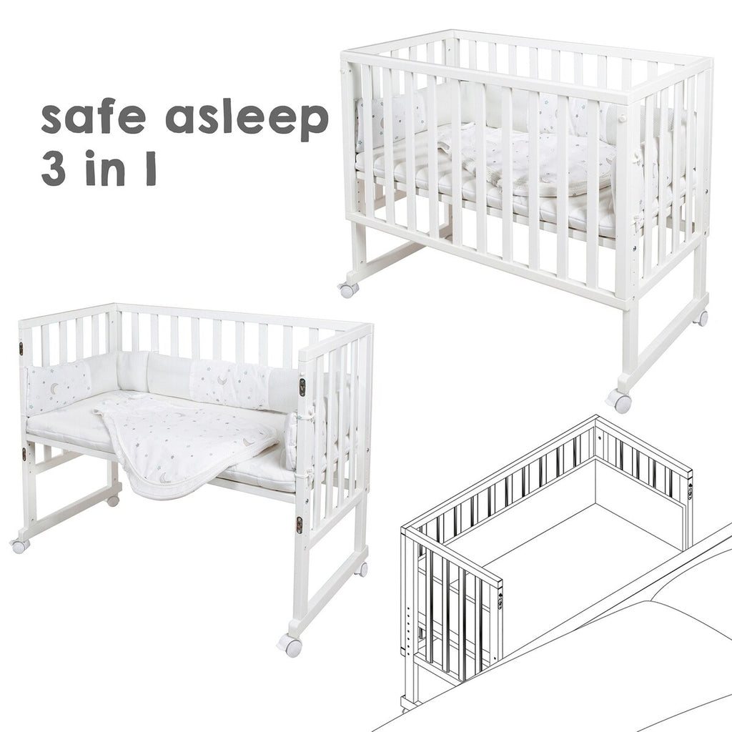 Sikkerhetsdetaljer på Bedside crib 3-i-1 Sternenzauber safe asleep® hvit