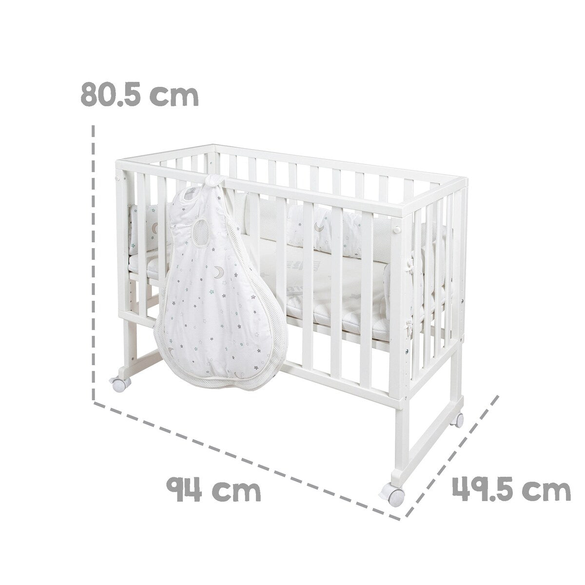 Hjul på Bedside crib 3-i-1 Sternenzauber safe asleep® hvit