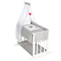 Bedside crib 4-i-1 Adam & Eule med vugge og himmel forfra