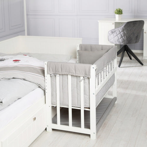 Bedside crib 4-i-1 Adam & Eule med vugge og himmel bakside