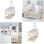 Detalj av tekstiler på Bedside crib 4-i-1 Liebhabär