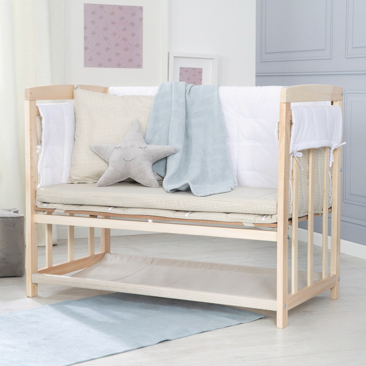 Montert Bedside crib 4-i-1 Liebhabär med vugge og himmel