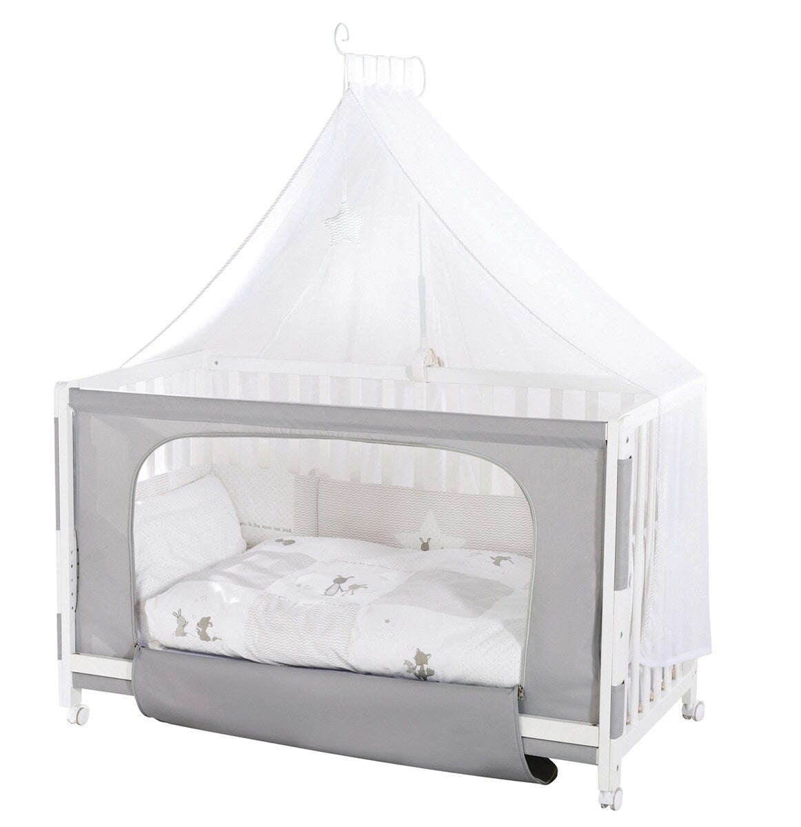 Bedside crib 60x120 cm Fox & Bunny høydejusterbar bakside