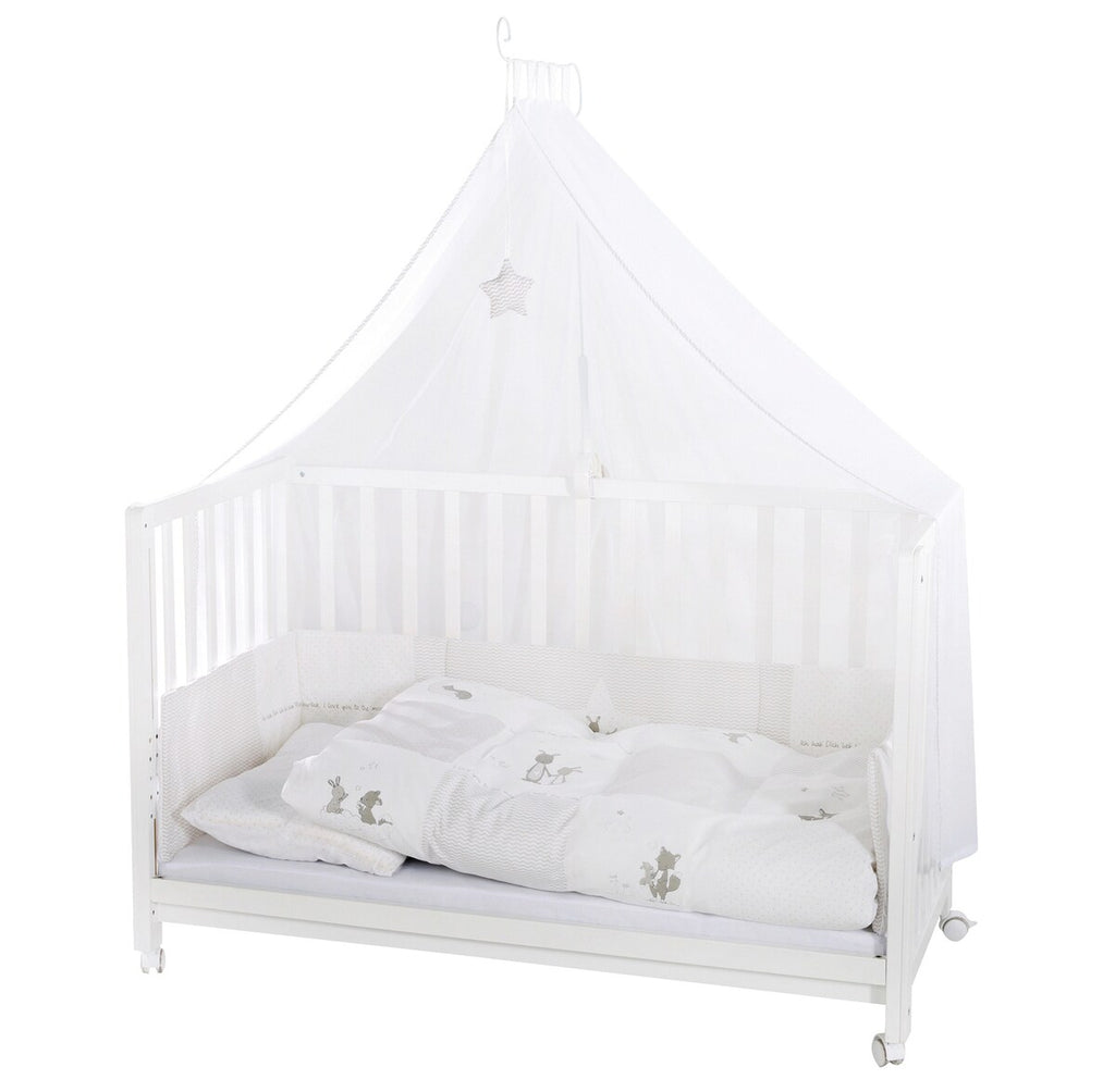 Bedside crib 60x120 cm Fox & Bunny høydejusterbar montert ved seng