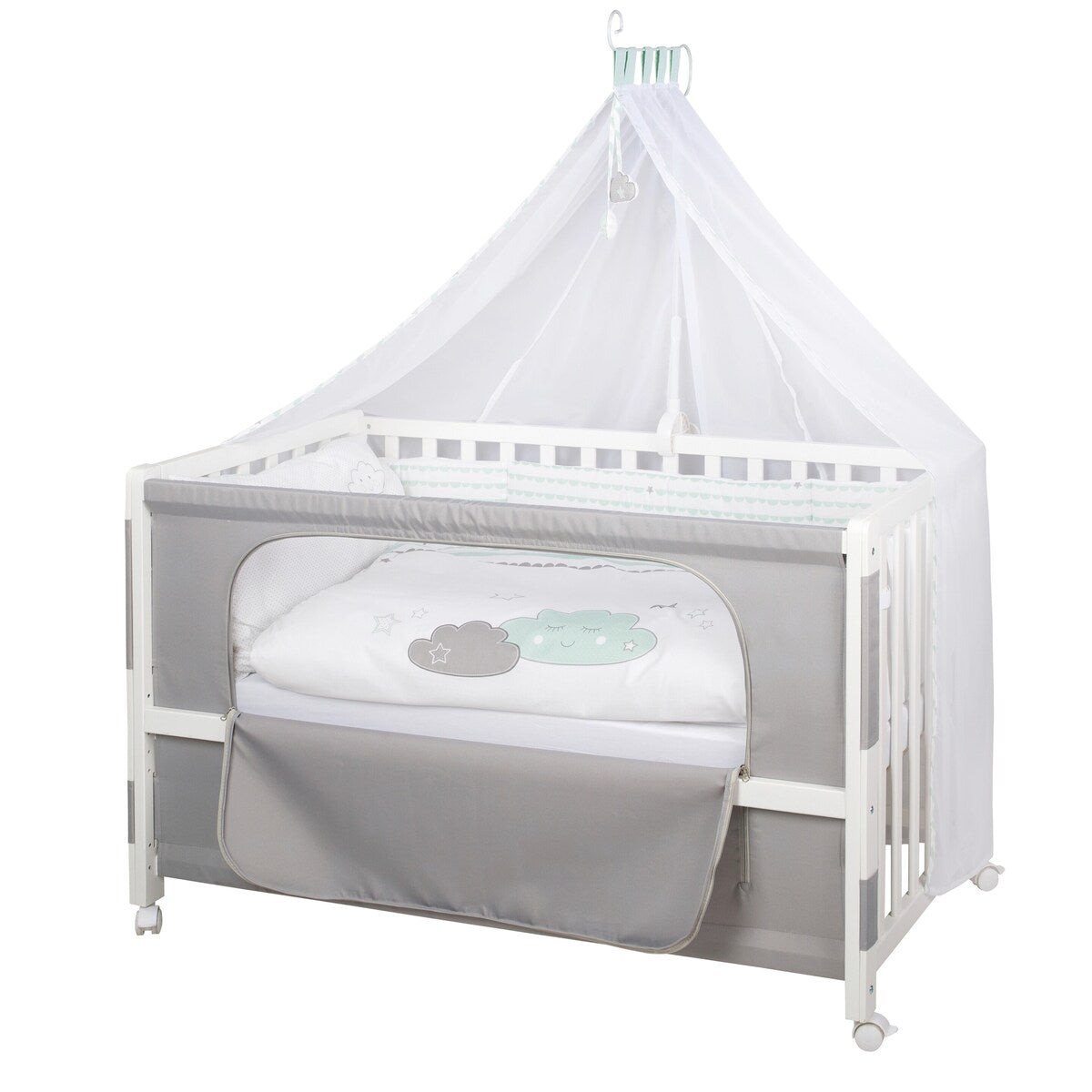 Bedside crib 60x120 cm Happy Cloud høydejusterbar foran