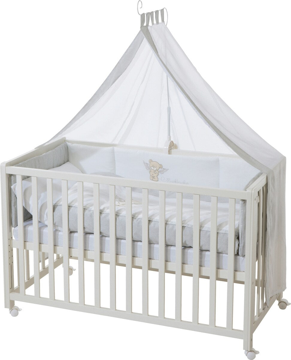 Montert Bedside crib 60x120 cm Heartbreakerbär høydejusterbar med himmel