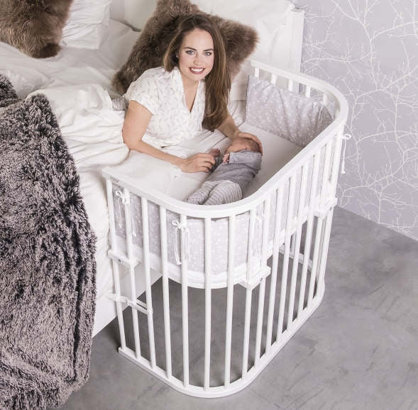 Bedside crib Boxspring hvit lakkert for høye senger bakside