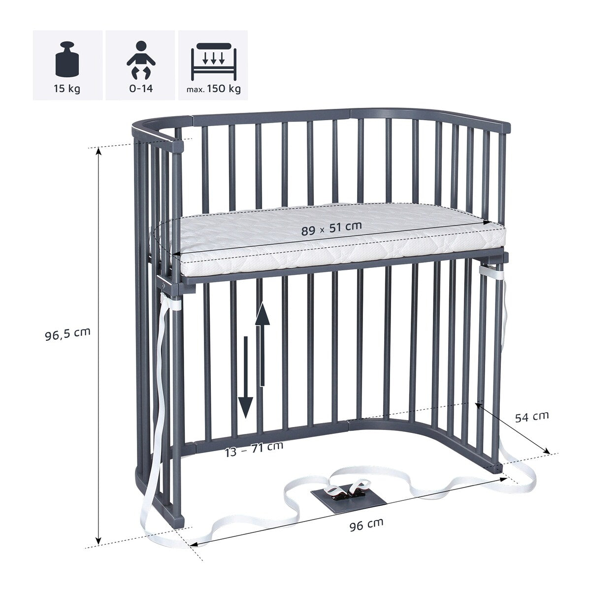 Bedside crib Boxspring montert på boxspring-seng