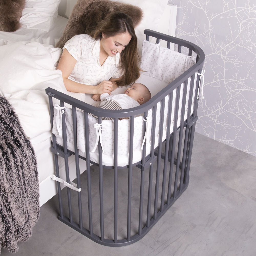 Montert bedside crib Boxspring i bøk skifergrå lakkert ved seng