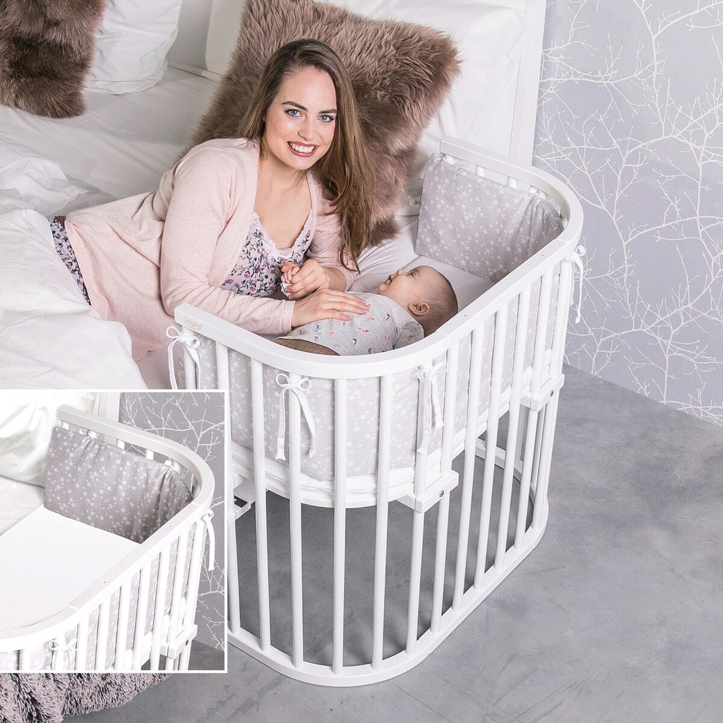 Festebånd på bedside crib Boxspring XXL hvit med madrass