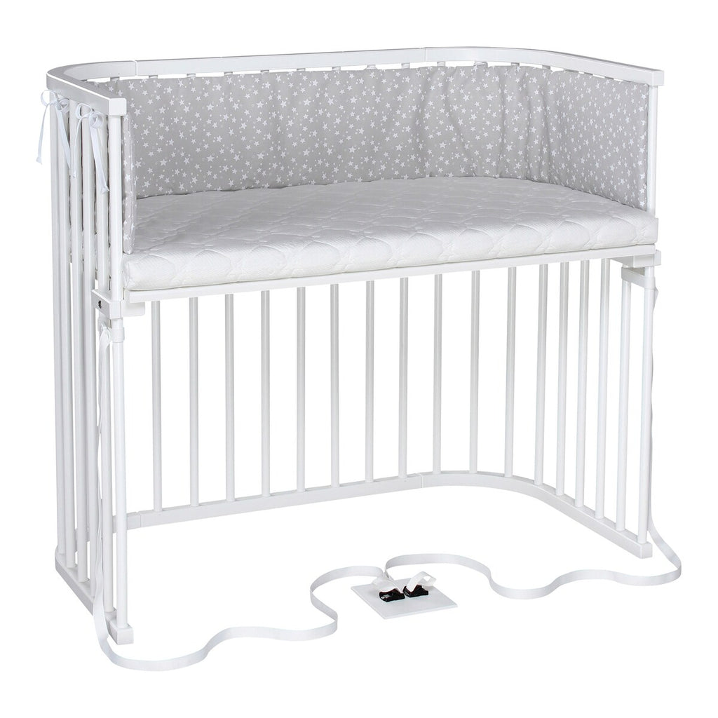 Justerbar høyde på bedside crib Boxspring XXL hvit med madrass