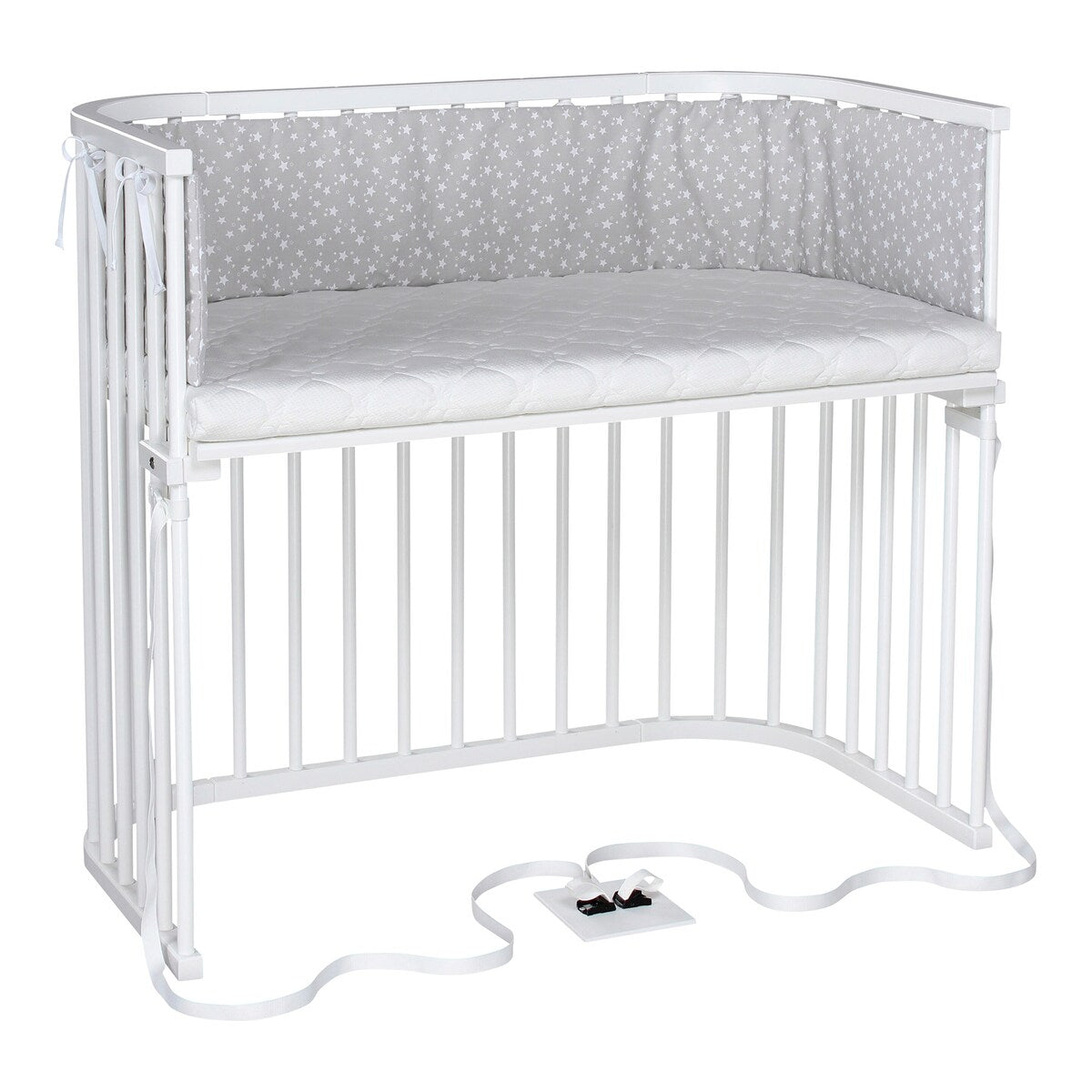 Justerbar høyde på bedside crib Boxspring XXL hvit med madrass