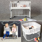Oversikt av bedside crib Boxspring XXL hvit med madrass