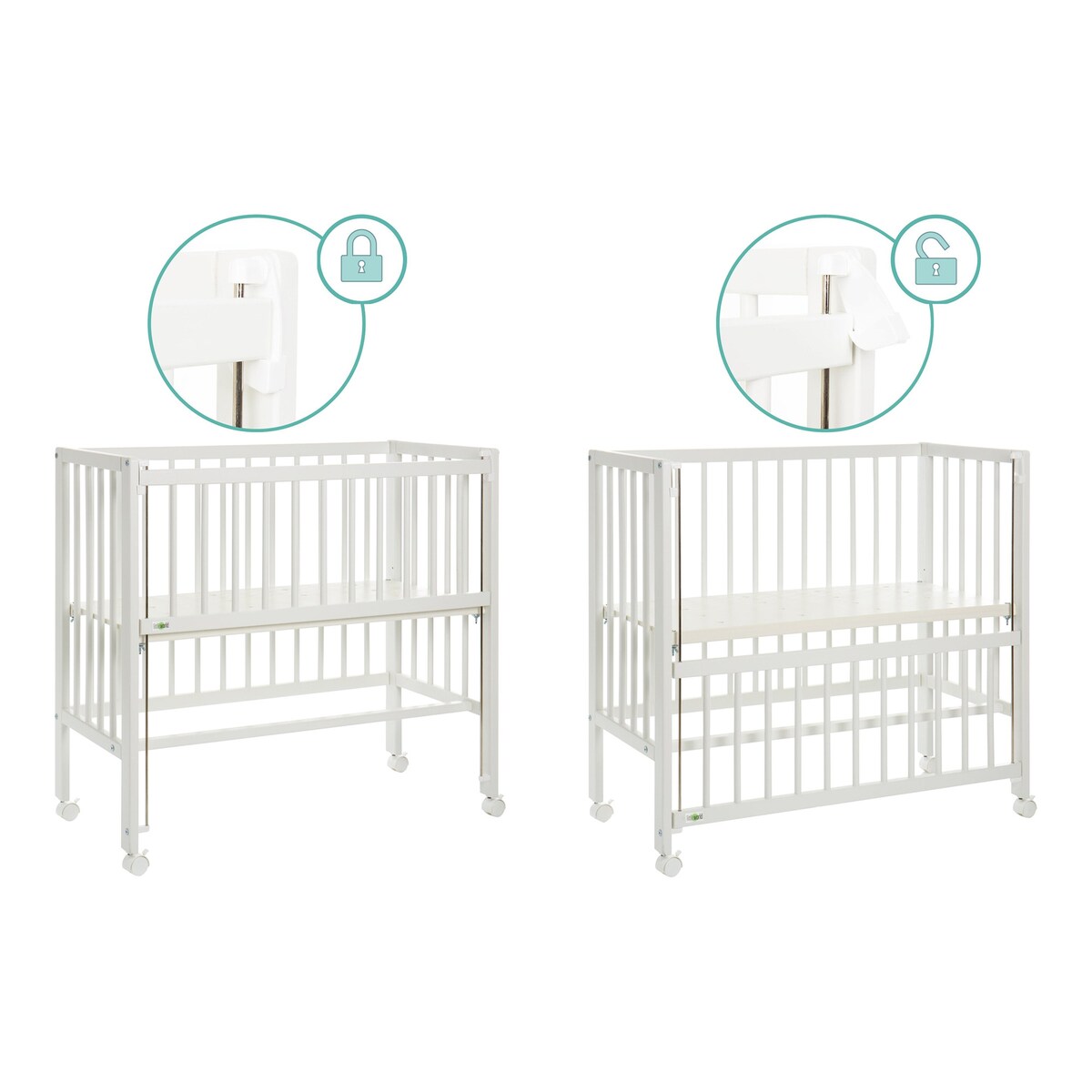 Bedside crib Cocon 4-trinns høydejustering detalj av festebånd