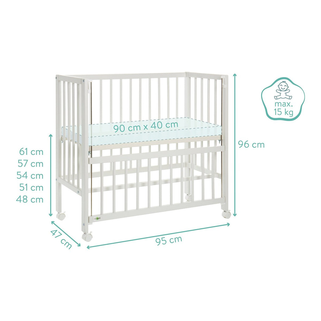 Bedside crib Cocon 4-trinns høydejustering hvit modell