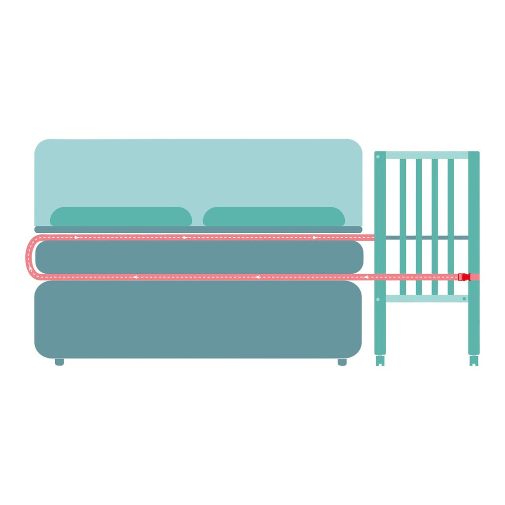 Bedside crib Cocon 4-trinns høydejustering nærbilde av hjul