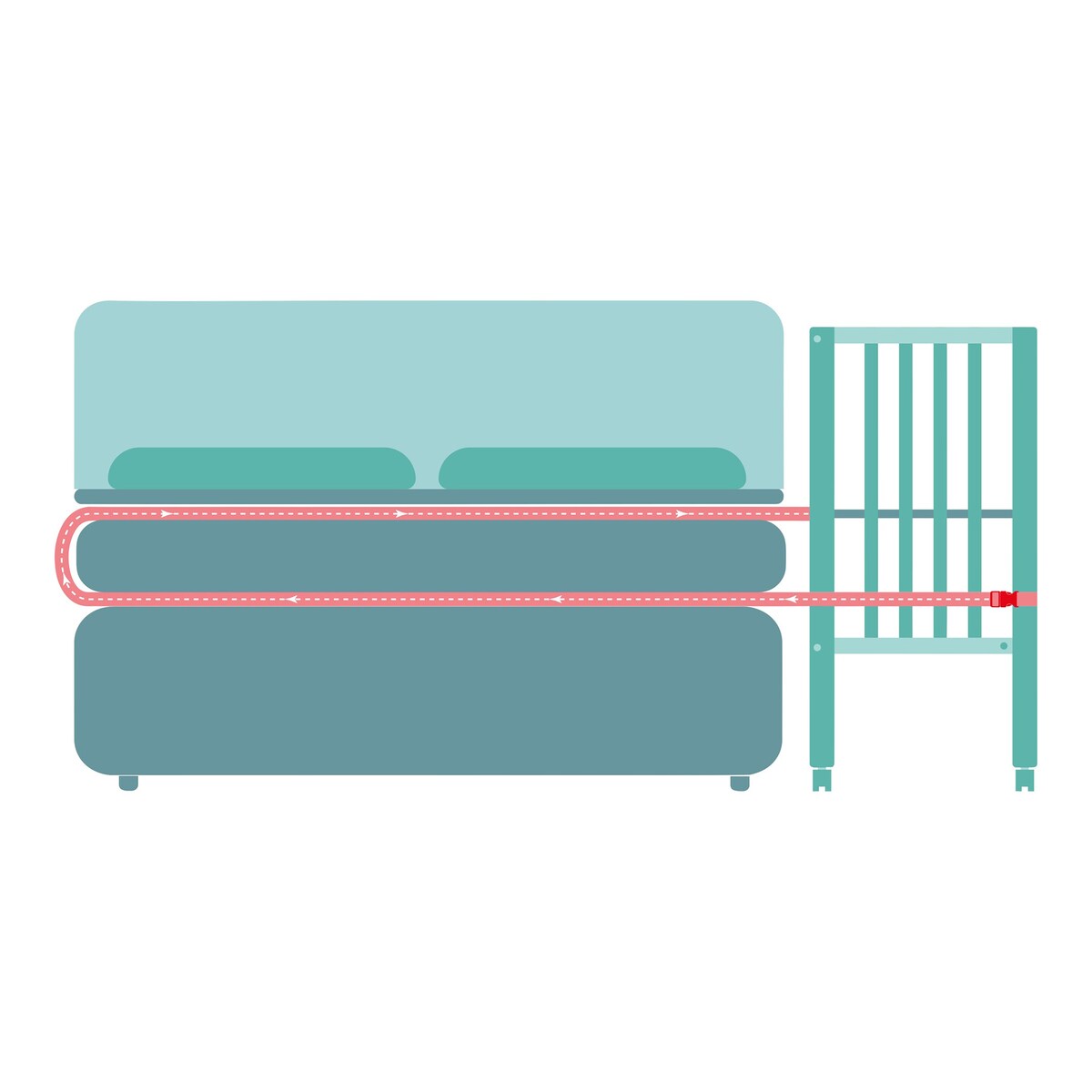 Bedside crib Cocon 4-trinns høydejustering nærbilde av hjul