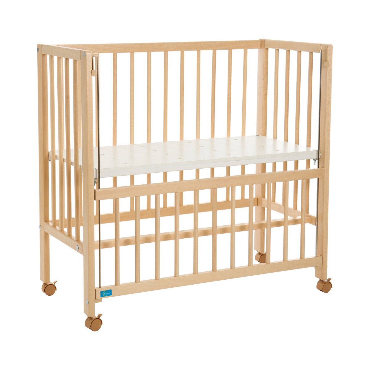 Bedside crib Cocon 40x90 cm massiv bøk med hjul forfra
