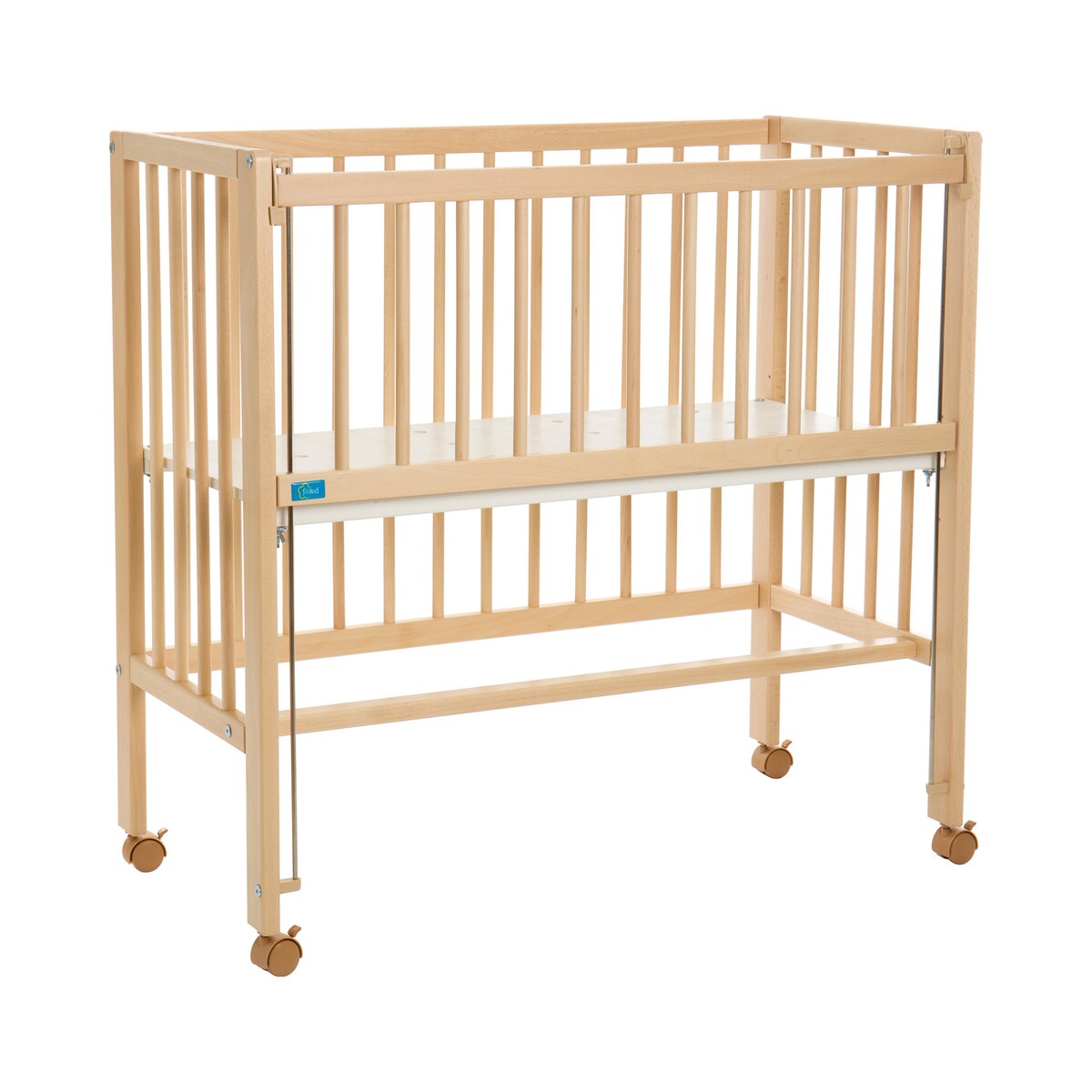 Bedside crib Cocon 40x90 cm massiv bøk med hjul bakside