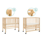 Bedside crib Cocon 40x90 cm massiv bøk med hjul montert ved foreldreseng