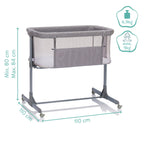 Bedside crib Eco med 3 høydeinnstillinger, opptil 9 kg montert ved seng