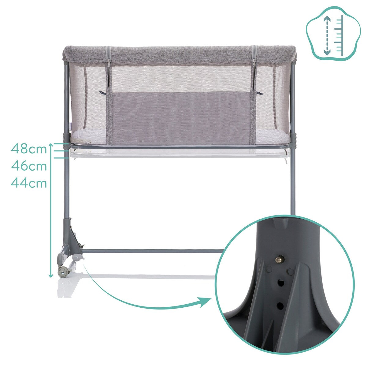 Bedside crib Eco med 3 høydeinnstillinger, opptil 9 kg nærbilde av festebånd