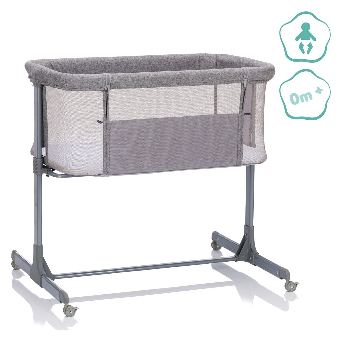 Bedside crib Eco med 3 høydeinnstillinger, opptil 9 kg hjuldetalj