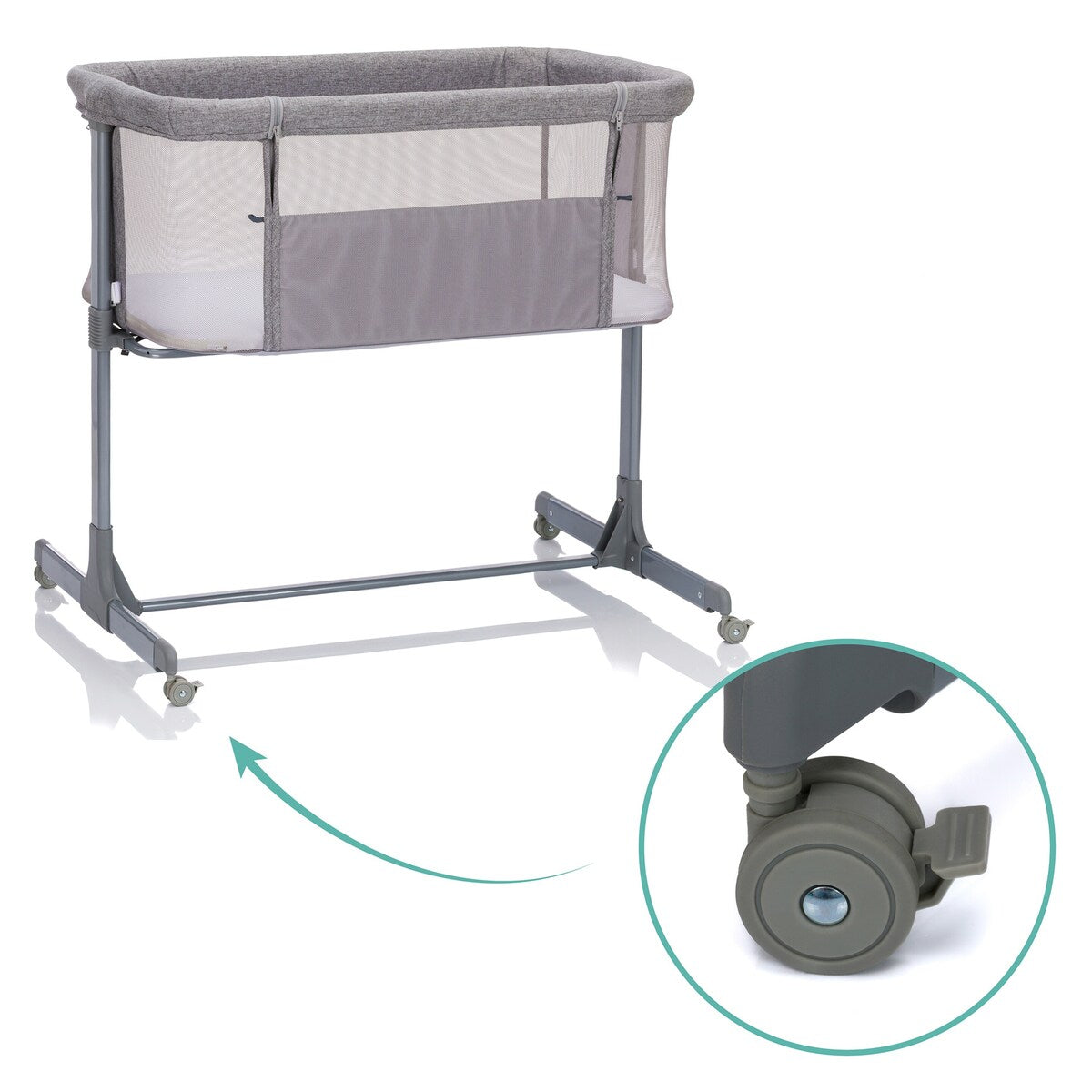 Bedside crib Eco med 3 høydeinnstillinger, opptil 9 kg justerbar liggehøyde