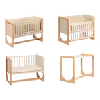 Bakside av Bedside crib Hato 3-i-1 i bøk og gummitre