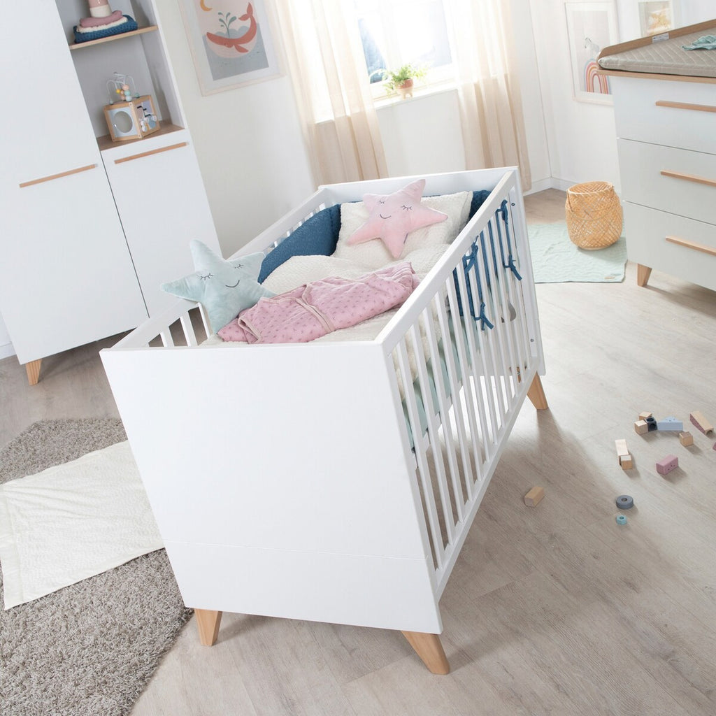 Spenngurter på Bedside crib Leon 60x120 cm med lattenrost i laminert tre
