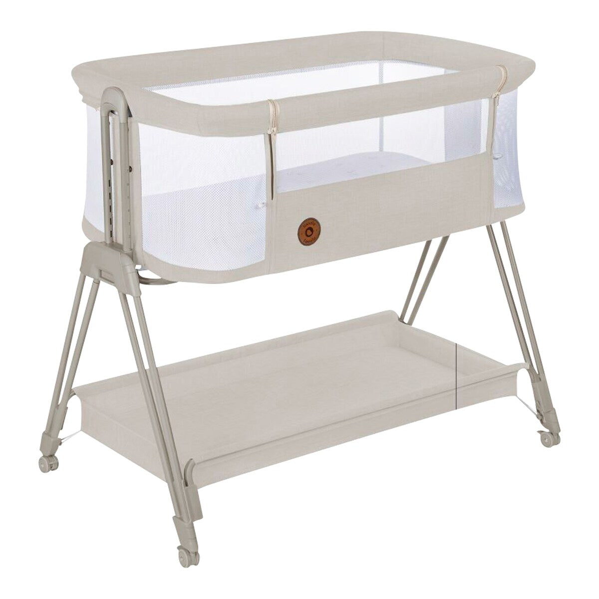 Bedside crib Luna med skummadrass og hjul forfra