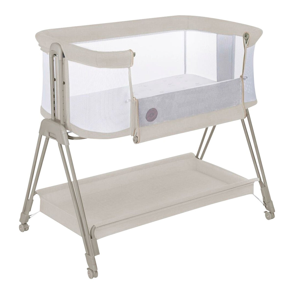 Bedside crib Luna med skummadrass og hjul bakside