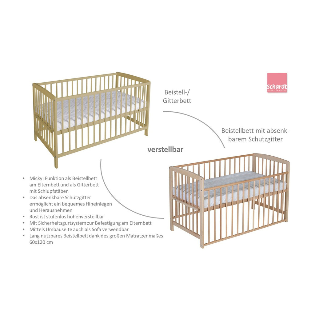 Bedside crib Micky 60x120 cm i massiv bøk - Schardt