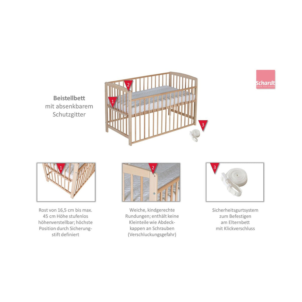 Bedside crib Micky 60x120 cm i massiv bøk - Schardt